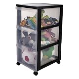 Iris Ohyama, Tour de rangement à Roulettes en Plastique, 3 Grands Tiroirs, Noir, Ouverture Facile, Meuble de Rangement, Papeterie, pour Chambre, Salle de Bain, École & Bureau, Sans BPA, DC-303
