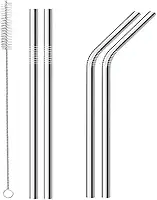 Mimo Style Conjunto de 4 Canudos Reutilizáveis de Aço Inoxidável, Acompanha Escova Higiênica, Fácil de Transportar, Produto Ideal para Bebidas em Geral, Sem Oxidação e Livre de BPA