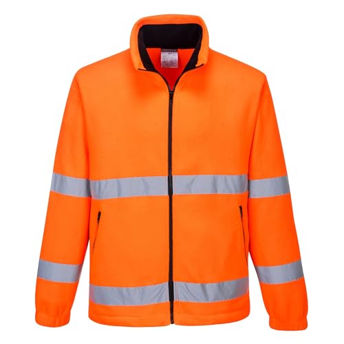 Portwest F303 Hi-Vis Windbreaker Fleece Anti-Pill Microfleece Jacket Waterproof Breathable TPU Membrane with Reflective Tape and Zipped Pockets, Orange, XXXL