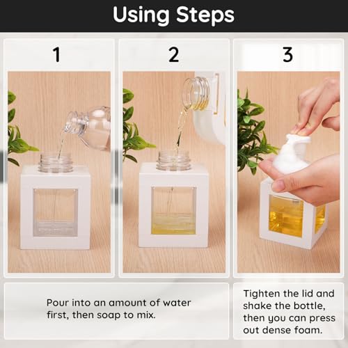 Image of Segbeauty 11.84oz Foaming Soap Dispensers, 2pcs 350ml Refillable Dish Soap Foam Dispenser with Labels for Kitchen Sink, Square Hand Soap Dispenser Pump Bottles Shower Containers for Shampoo Bathroom