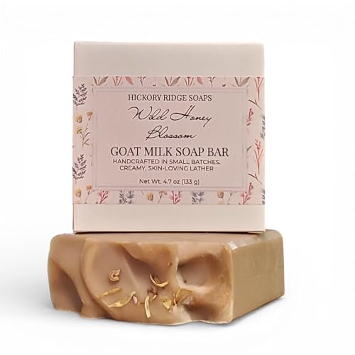 Hickory Ridge Soaps Wild Honey Blossom Goat Milk Soap Bar – Handmade Honey Goat Milk Soap – Gentle Cold Process Bath Soap – Natural Artisan Soap 4.7 oz
