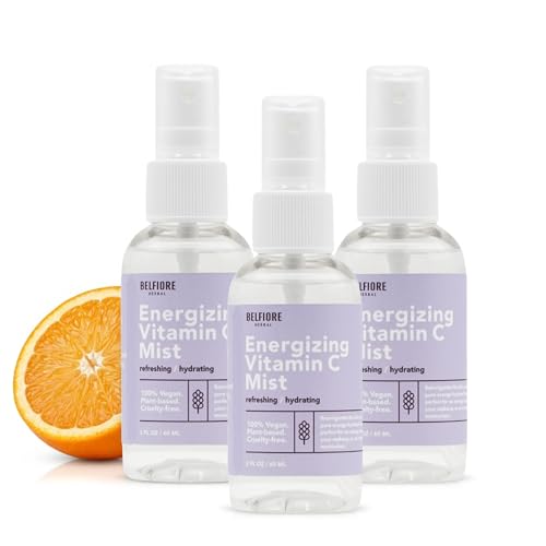 Belfiore Herbal Vitamin C Mist Spray Set Organic Face & Body Hydration 100% Natural Orange Plant Extracts Vegan non-GMO 2 ounce (3 Pack)
