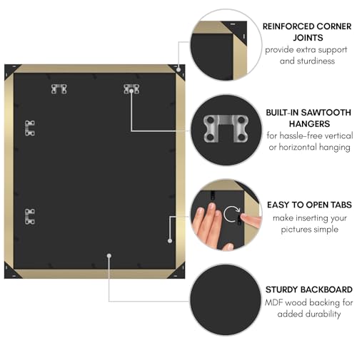 Americanflat 20x24 Picture Frame with Polished Plexiglass - Gold Picture Frame - Wide Photo Frames Made of Engineered Wood for Vertical or Horizontal Wall Display - Epic Collection - Gold