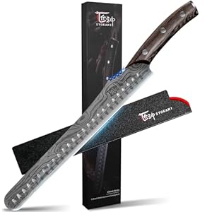 Multifunction Carving Knife, 12 Inch High-Carbon Japanese Style Brisket Knife with Wood Handle, Damascus Pattern Full Tang Design, Razor Sharp Slicing Knife for Meat Cutting with Gift Box