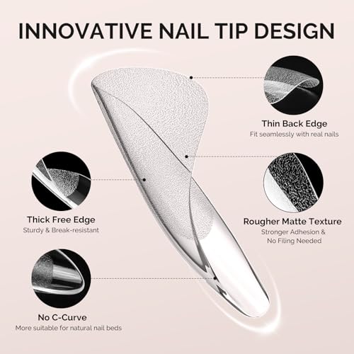 Image of MelodySusie Medium Almond Stiletto X Nail Tips - 600Pcs 15 Sizes Clear Acrylic, Half Matte Full Cover Press on Nails for DIY Extension & Salon Use, Pre-Shaped for Long-Lasting Manicure