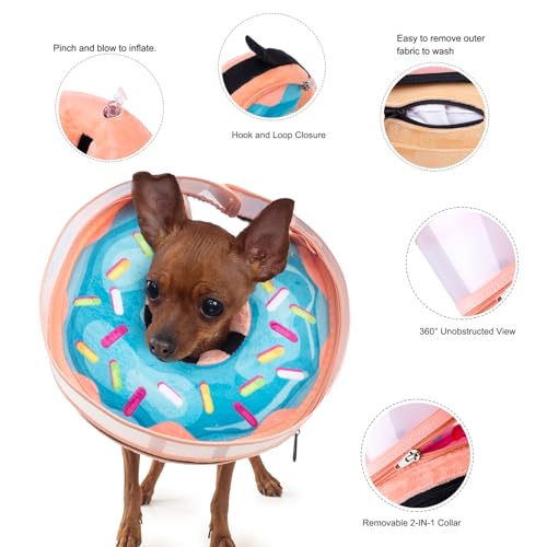 Image of Inflatable Dog Cone Collar with Enhanced Anti-Licking, Soft Neck Donut for Dogs Cats, Recovery Pet Cone Collar After Surgery for Large Medium Small Dogs (Donut Blue, Medium)