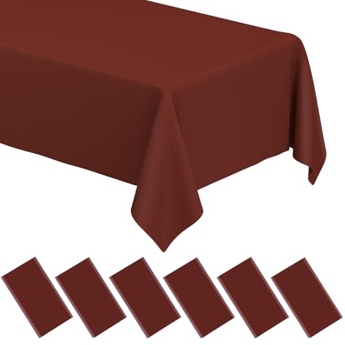 Image of WNINK 6 Pack Maroon Tablecloths Burgundy Disposable Table Covers 54 inch x 108 inch Table Cloths for BBQ Birthday Picnic Bridal Shower Engagement Wedding Plastic Table Cloths for Parties