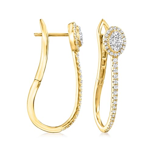 Ross-Simons 0.50 ct. t.w. Diamond Cluster Elongated Hoop Earrings in 18kt Gold Over Sterling