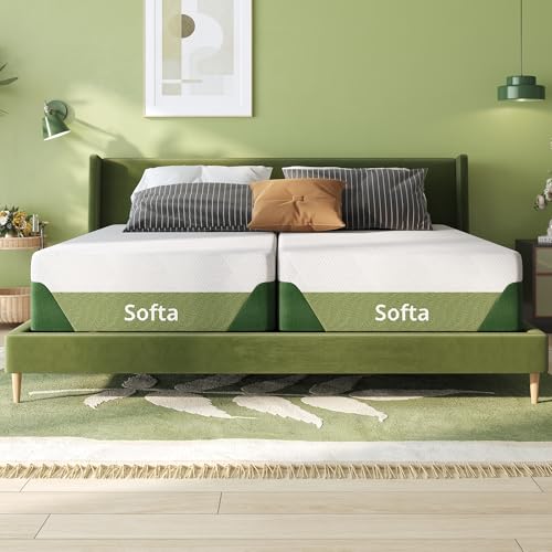 Softa 12" Split King Cooling Gel Memory Foam Mattress, Viscose from Bamboo, Medium Firm, Certi-PUR & Oeko-TEX Certified, 10-Year Warranty, Green Tea Support Foam, Washable, Mattress in a Box