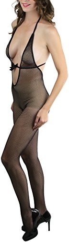 Image of ToBeInStyle Women's Bodystocking Crotchless Peek-A-Boo Fishnet Lace Bodysuit