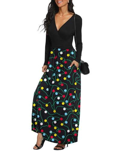 Image of LILBETTER Women Long Sleeve Deep V Neck Loose Plain Long Maxi Casual Dress