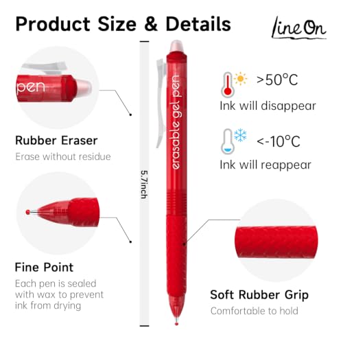 Image of Lineon Erasable Gel Pens, 15 Colors Retractable Fine Point Erasable Pens Clicker for Back to School, Assorted Color Inks, Make Mistakes Disappear for Drawing Writing Planner and Crossword Puzzles
