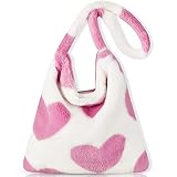 Fluffy Shoulder Tote Bag for Women White Furry Purse Handbag for Spring Easter Gifts(Pink)