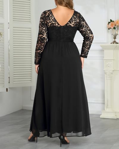 Image of Talisea Plus Size Formal Wedding Dresses - Gowns Evening Prom Elegant V Neck Long Sleeve Lace Chiffon Long Maxi Dress