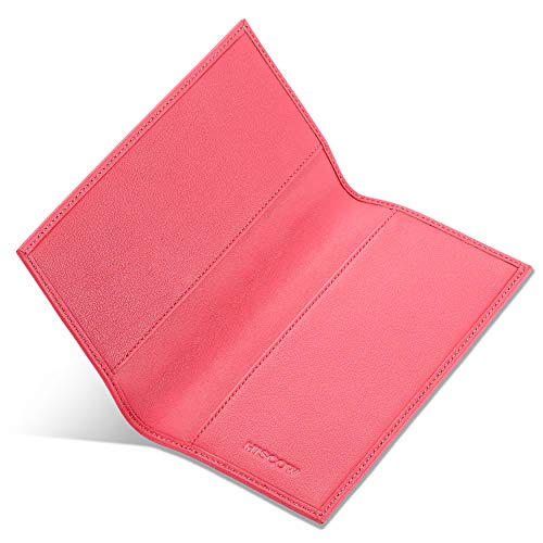 Image of HISCOW Slim Leather Checkbook Cover for Personal Checks, Premium Pink, One Size | Full grain cowhide, transaction register & check book pockets, removable duplicate divider, durable stitching, gifts for men
