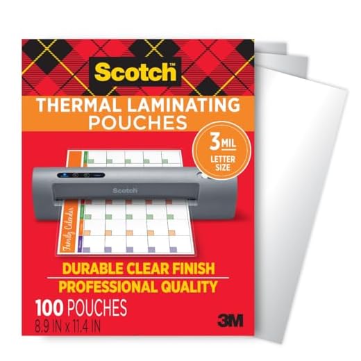 Scotch Thermal Laminating Pouches, for Use with Thermal Laminators, 8.9 x 11.4 Inches, Letter Size Sheets, 100-Pack