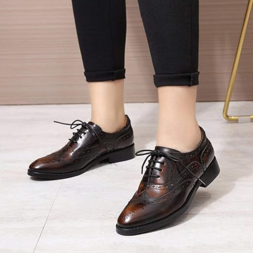 Image of Mona flying Women's Leather Perforated Lace-up Oxford Brogue Wingtip Shoes