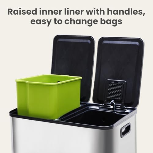 NEWBULIG 2×8-Gallon Kitchen Trash Can, Stainless Steel Garbage Can with Lid, Dual Removable Buckets, Soft-Close Foot Pedal, Fingerprint-Proof for Home & Office - Image 6