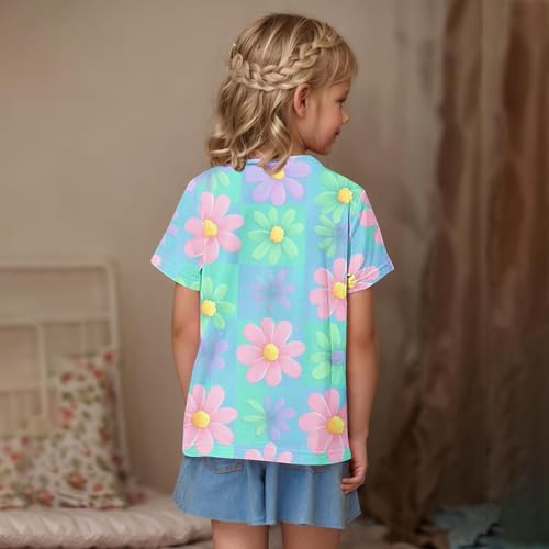 Girls Short Sleeve T-Shirts Cute Sunflower Print Kids Summer Tops Loose Crewneck Casual Basic Tees for Boys 3-14 Years3