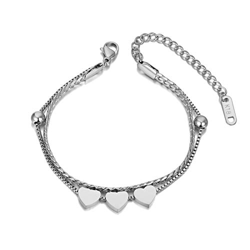 Bracelet femme double couche avec charm cœur et boule style bohème