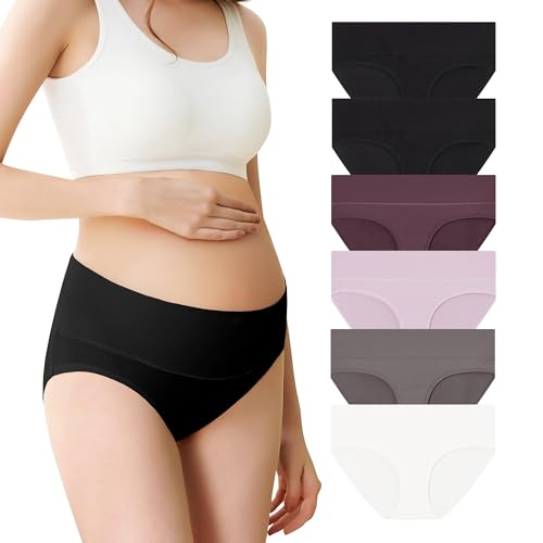 Mama Cotton Women’s Foldable Maternity Underwear Soft Cotton Pregnancy Panties Under Bump Maternity Briefs (C 6 Pack, S)