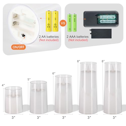 Image of Homemory Realistic Flickering Battery Operated Candles, LED Fake Electric Candle with Remote Control and Timer, Flameless Candles for Home, Christmas Decoration, White, Set of 5