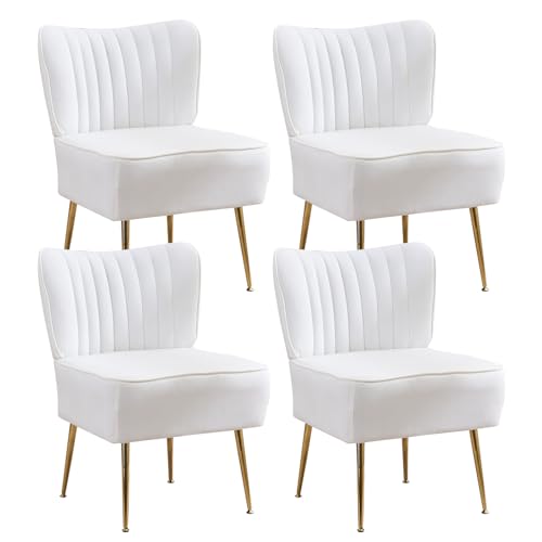 Restworld Velvet Armless Accent Chairs Set of 4, White