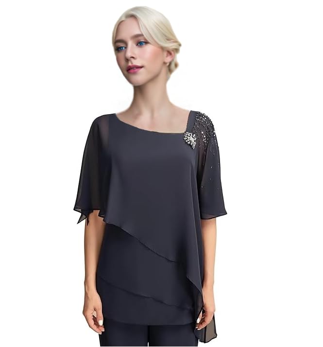 CSYPJYT 2 Piece Mother of The Bride Pant Suits Chiffon Wedding Guest Groom for Women Evening Formal Jumpsuit2