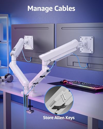 Image of Monitor Arm for 13-32 inch Screens, Monitor Desk Mount, Adjustable Height, VESA Mount with Clamp & Grommet Bases, Freelift White