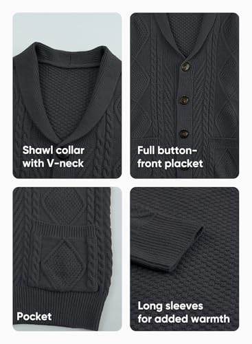 Image of JMIERR Mens Wool Blend Shawl Collar Cable Knit Cardigan Sweater