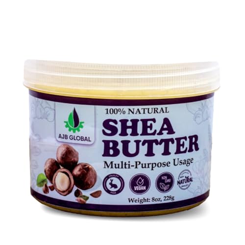 AJB Global 100% Pure Shea Butter | Raw Unrefined African Shea Butter 8oz-(228 g) | Cold‑Pressed Moisturizing Body, Belly Butter | Rich in Vitamins A, E for Skin & Hair Care