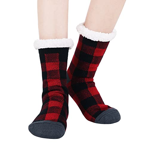 Image of Chassic Sherpa Lined Slipper Socks for Women, Non-Slip Cozy Winter House Socks, Soft Fuzzy Socks, Christmas Gifts for Women & Ladies Stocking Stuffers