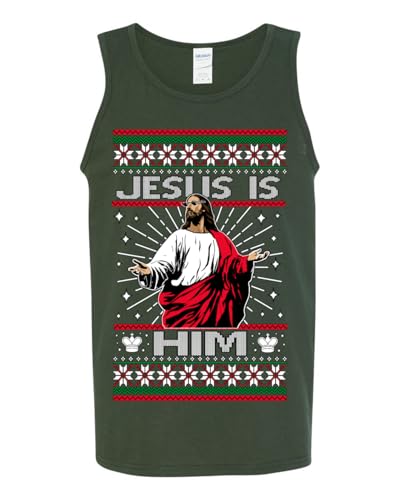 Jesus is Him Funny Gen Z Viral Meme Shades Religious Christ Christian Christianity Brain Rot Joke Slang Ugly Christmas Mens Tank Top, Forest Green, 3X-Large2
