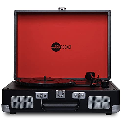 Arkrocket Curiosity Suitcase Bluetooth Turntable Vintage 3-Speed Record Player with Built-in Speakers Upgraded Turntable Audio Sound (Black/Red)