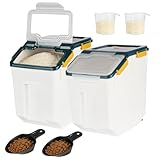 ANMOO Airtight Flour Storage Containers Set of 2 20KG with Locking Lid, Large Rice Flour Grain Bin with Wheels & Scoop, BPA-Free Dry Food Dispenser for Kitchen Pantry（Blue）
