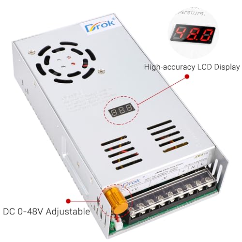Image of DROK 48V Power Supply, AC to DC Converter 0-48V 10A 480W Variable Power Supply, AC to DC Adapter Low Voltage Transformer for Landscape Lights LED Adapter Lab CCTV