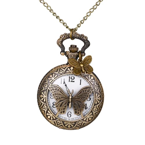 OIDEA Montre à Gousset Femme Vintage: Montre de Poche Collier Pendentif en Bronze Antique avec Décor Papillon et Mouvement Quartz Style Rétro Élégant pour...
