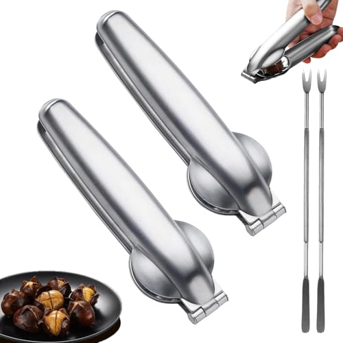 2Pack Chestnut Cutter Tool, 304 Stainless Steel Nutcracker Chestnut Open Clip Pistachio Nut Opener Macadamia Nut Knife with 2 Picks