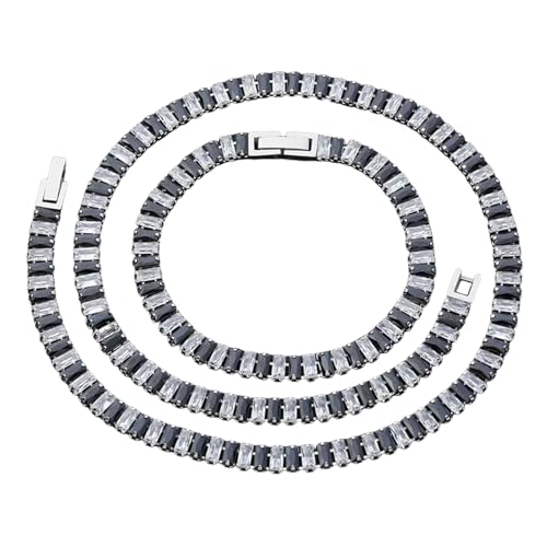 Collier tennis ajustable pour femme ensemble de bijoux chic hip hop noir et blanc
