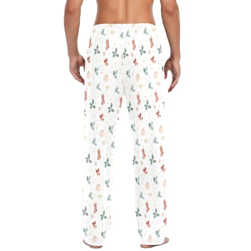 Mens Cotton Pajama Pants Sleep Lounge Pj Bottoms Sleepwear with Pockets Drawstring S Socks Gift Box Leaves3