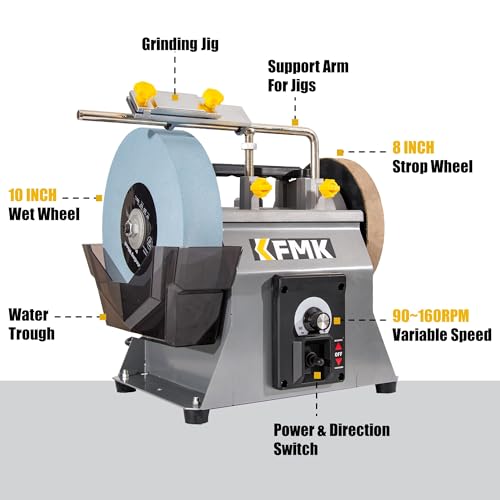 Image of 10 Inch Variable Speed Wet Sharpening System, 90-160RPM Wet Bench Grinder, Two Direction Water Cooled Wet /Dry Sharpening System for knife, Chisel, Scissor, Woodworking Tools