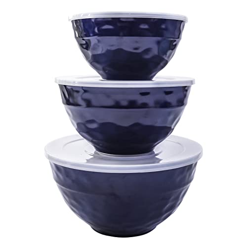 Tp Mixing Bowl Set With Lids, 6-Piece Melamine Nesting Bowls Set For Pasta Baking Salad Mixing, Set Of 3, Navy Blue #TOP8