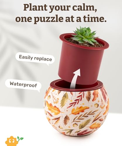 Image of PieceRelax 3D Puzzle Planter 80 Pieces - Flower Pot - Dancing Leaves in Fall, for Mom, Home Decor Flower Pots for Indoor Cactus, Succulents Pots [K1108]