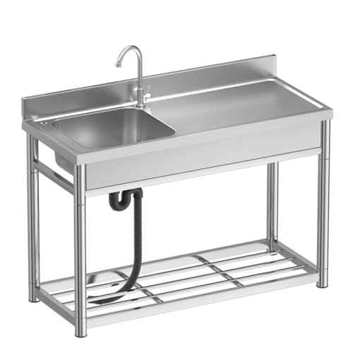Fregadero de Cocina con Banco de Trabajo, Fregadero Comercial Independiente de Acero Inoxidable con Grifo, para Exterior, Garaje, Jardín, Fácil de Instalar, 1 Cubetas