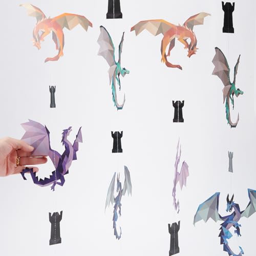 Image of Cheerland Dragon Party Decorations Dragon Garland Medieval Hanging Decorations Medieval Party Decor Castle Birthday Decoration Geometric Fantasy Fire Wings Banner Renaissance Theme Backdrop 6Pcs