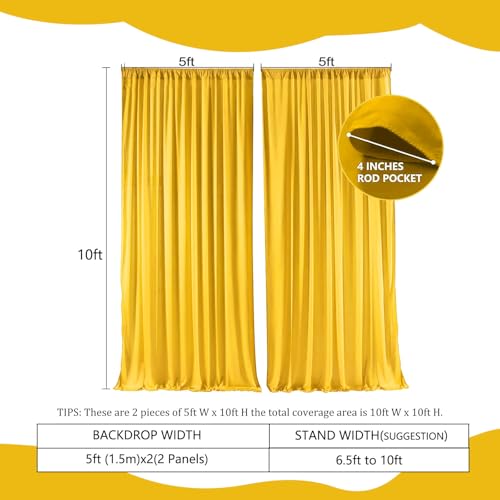 Image of 2 Panels Yellow Backdrop Curtain, 10 x 10 Feet Polyester Background Curtains for Parties, Weddings, Baby Showers, Halloween, Christmas, Birthday Party Photoshoot Backdrop Curtains Decorations