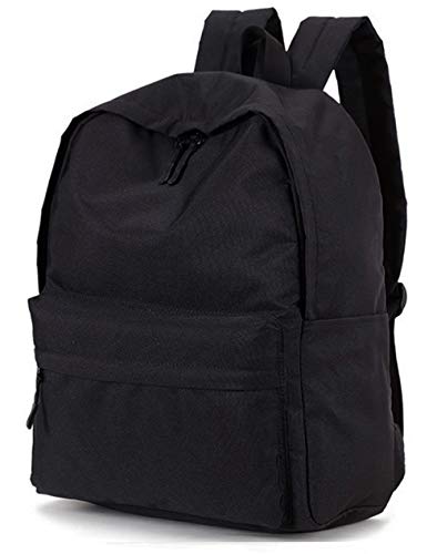 Casual Canvas Backpack Lightweight Daypack Hiking College Rucksack Laptop Durable Bookbag (Black)