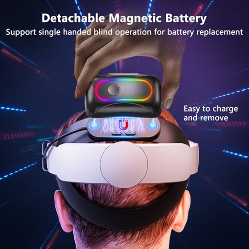 Image of 10000mAh Battery Head Strap for Meta Quest 3s /3 with Cool RGB and Magnetic Battery Design,for Oculus Quest 3 /3s Accessories Extra VR Playtime Premium Comfort & Adjustable, Reduce Facial Stress ( VR Machine Not Include)