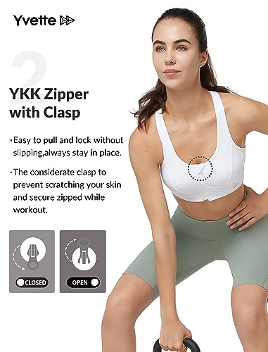 Image of Yvette Zip Front Sports Bra - High Impact Sports Bras for Women Plus Size Workout Fitness Running
