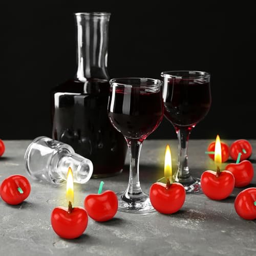 Image of Conelist 15 Pcs Cherry Shaped Birthday Cake Toppers Decor, Red | Cute Fruit Shaped Candles Mini Cherry Cake Decorations Party Favors Soy Wax Cupcake Toppers for Wedding Dessert Table Gifts